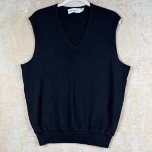 St Croix Mens V Neck Sweater Vest Black 100% Pure Wool Size L Preppy Casual